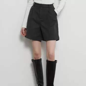 Grey High-Waist Knee-Length Shorts with Pockets (Women)